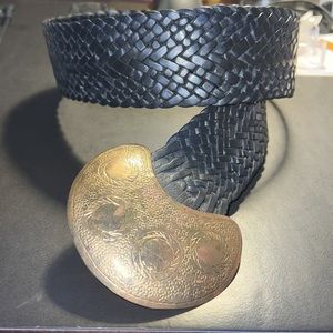 Vintage BLACK BRAIDED BELT BRASS BUCKLE MADE IN MOROCCO